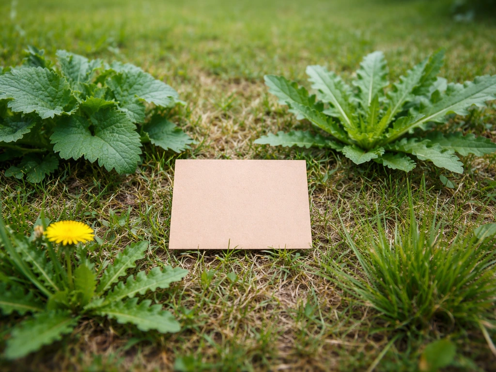 Feuilles de pelouse variées au sol, vue rapprochée montrant quatre indices de diagnostic sur un terrain.