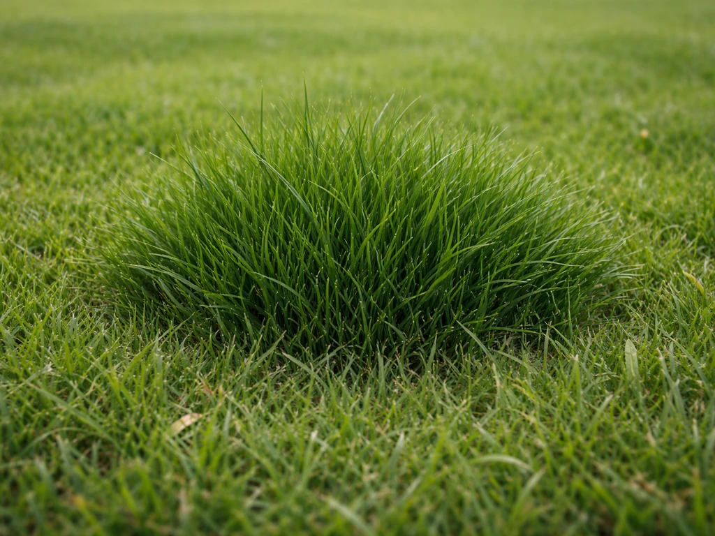 Gros plan au sol d’une touffe d’herbe, avec vert plus foncé et bords bien nets visibles.