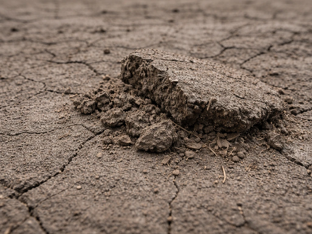 Gros plan sur un sol compacté et tassé, motte qui s’émiette mal, montrant une surface défavorable