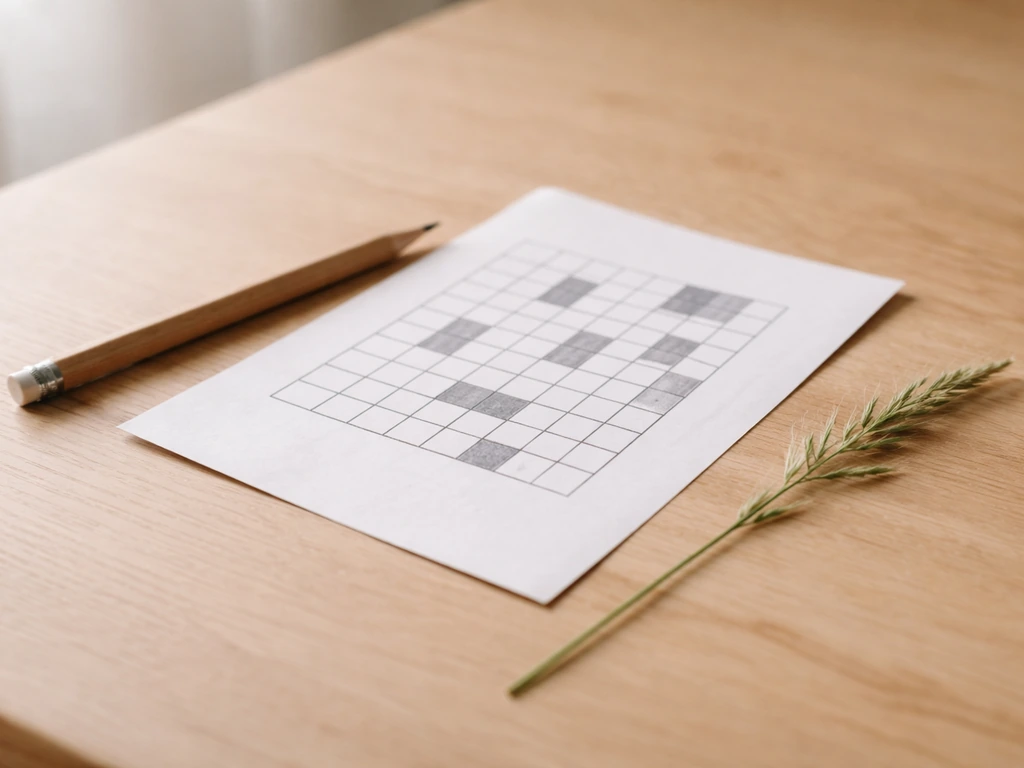 Petite grille de mots croisés avec cases et une branche d’herbe, illustrant une graminée pour l’indice « plante à gazon