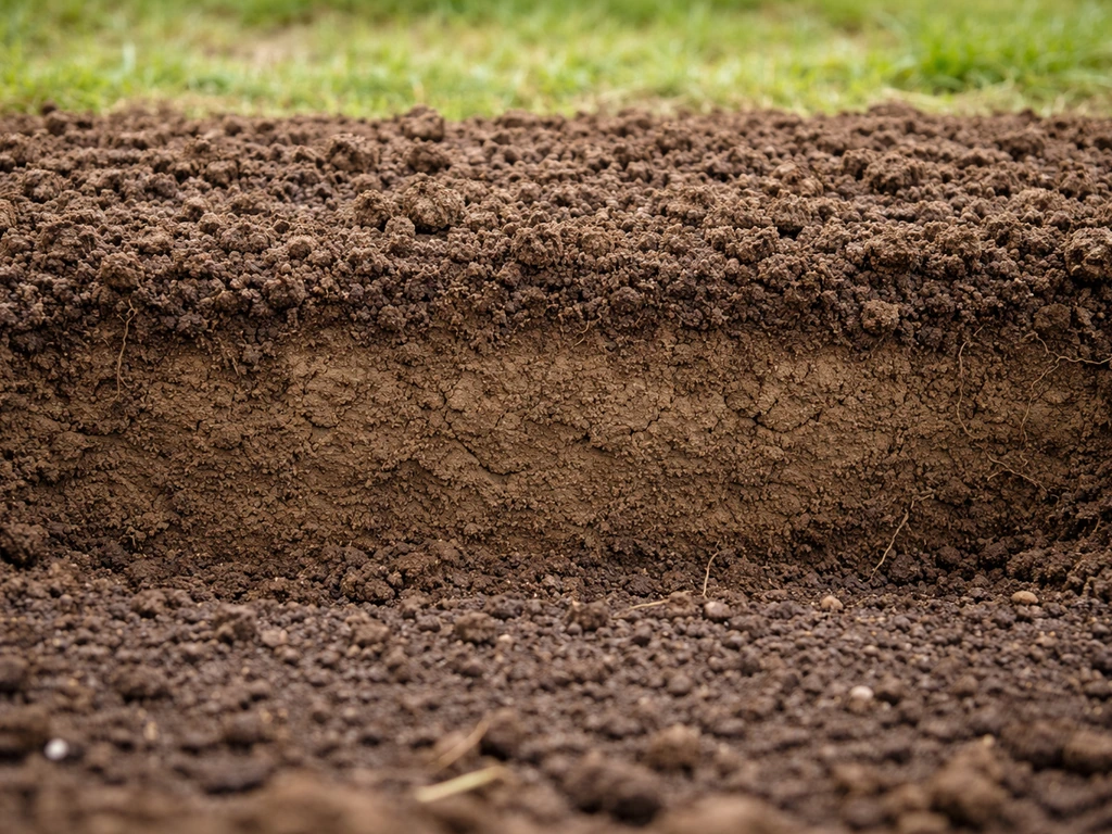 Coupe du sol montrant une terre meuble sur 15–20 cm et une zone prête pour le contact terre-graine.