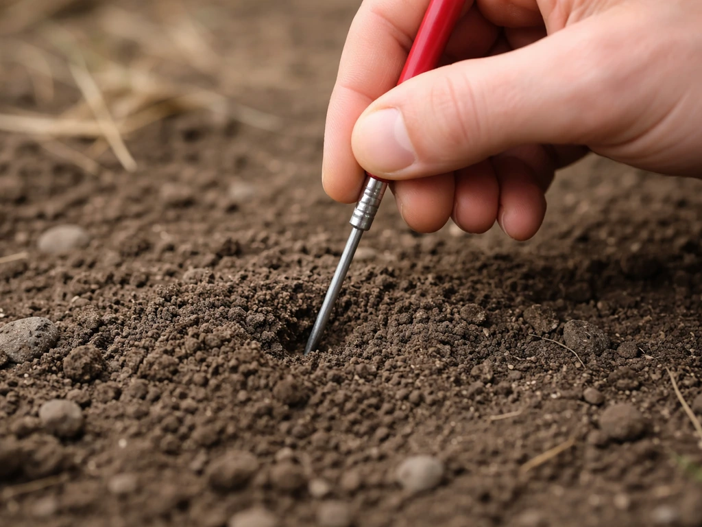 Un tournevis enfoncé dans le sol pour tester la compaction avant de semer le gazon